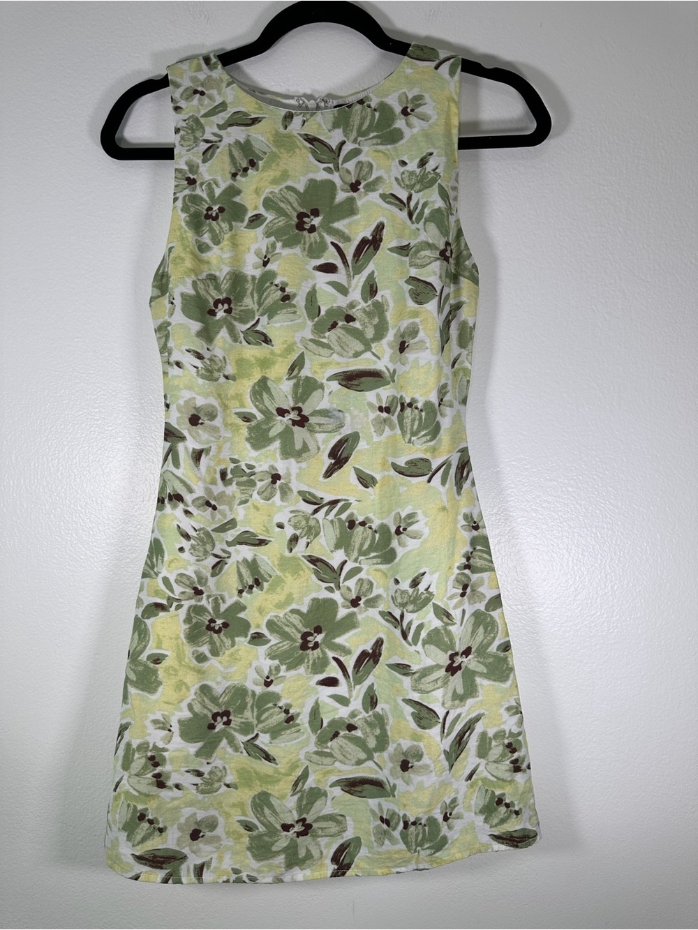 Lulus Green Floral Linen Blend Mini Dress XS Cottagecore - Picture 6 of 12